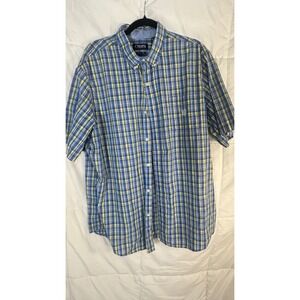 Chaps Mens Plaid Short Sleeve Button Down Shirt Blue Yellow XXL